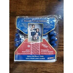 Provo Craft KNIFTY KNITTER Round Loom Blue 5.5" 14cm 24 Pegs Set w Hook Needle